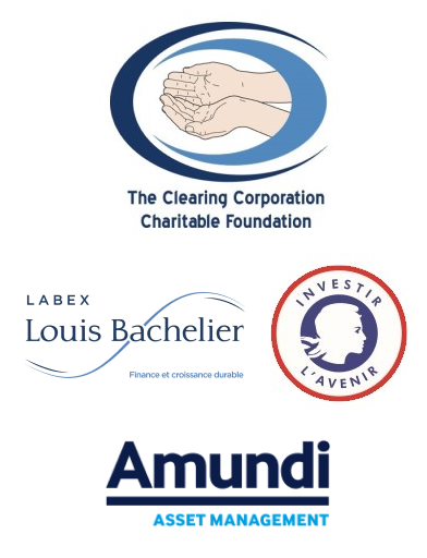The Clearing Corporation Charitable Foundation (CCCF) logo showing 2 open hands within a blue circle, shown above Amundi Asset Management blue wordmark